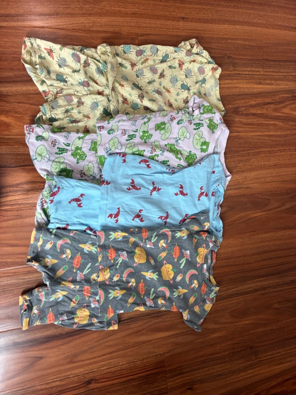 Kids 4-Pack Short Sleeve Pajama Tops - Yellow, Pink, Blue, Gray